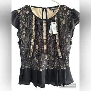 Express grunge black lace peplum goth top XS/TP